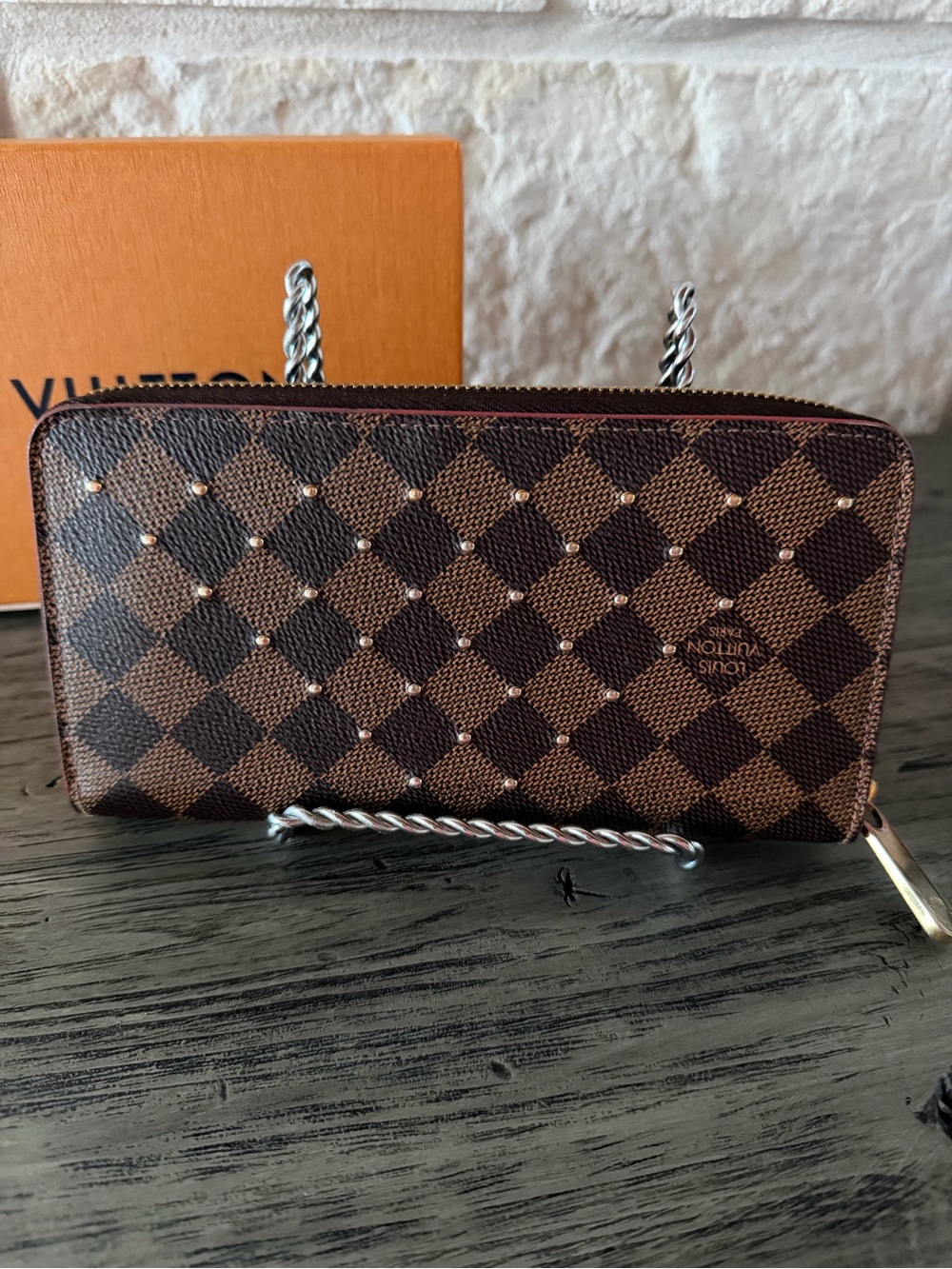 Louis Vuitton Damier Ebene Gold Studded Zippy Wallet 🌟